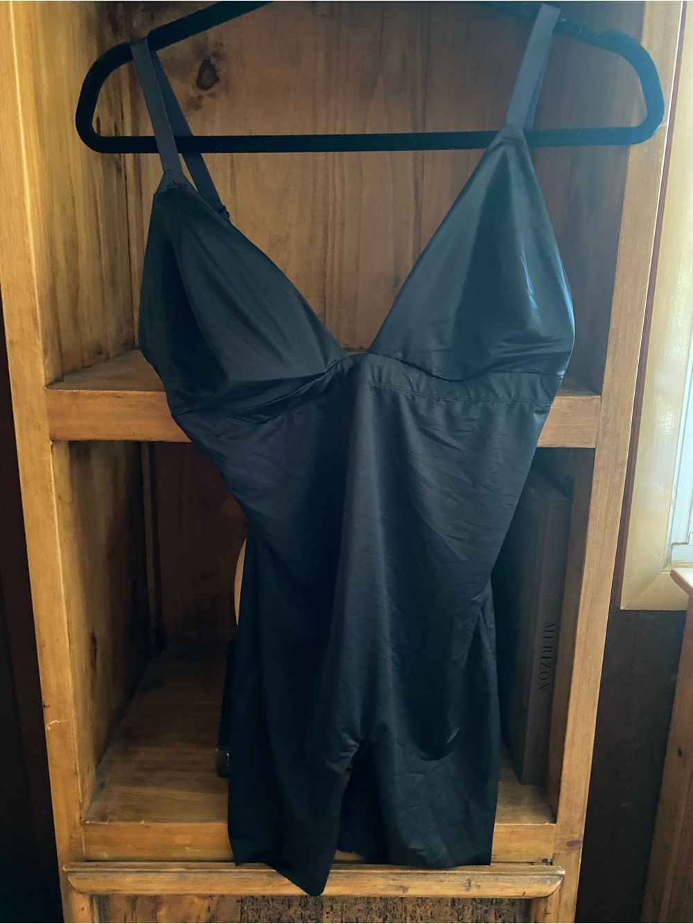 SPANX Black Satin Slip Romper with Adjustable Straps